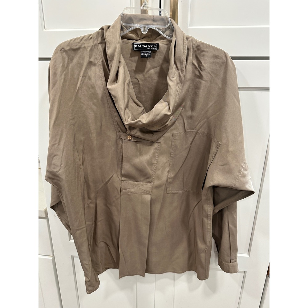 Baldanza Idee Force Womens Pure Silk Cowl Neck Blouse Taupe Brown Size 4